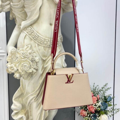 Replica Louis Vuitton Capucines Mm M58610 Eggshell/Lie De Vin Red